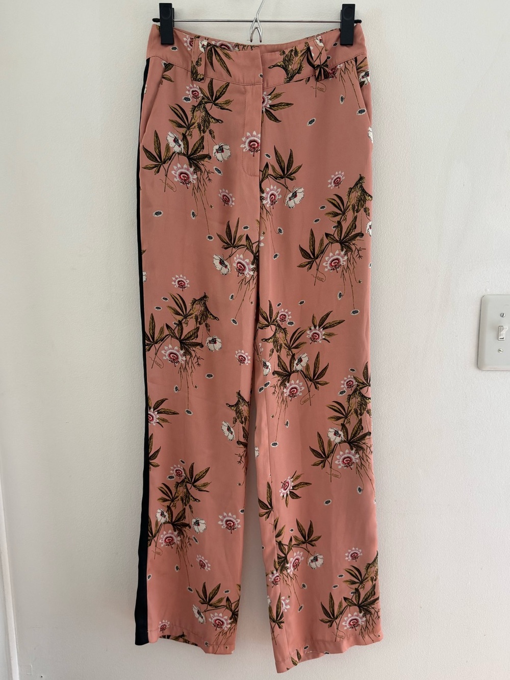 Topshop Blush Floral Wide-Leg Pants with Black Side Stripe